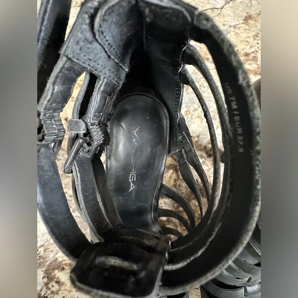 Via Spiga high heel sz 7 leather Roman strappy buckles platform dress shoes - Picture 11 of 12